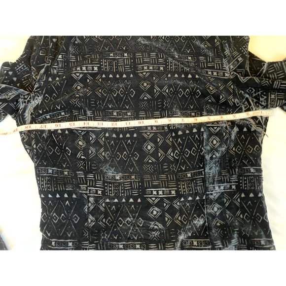 DOLCE VITA Women Reef Aztec Velvet Blouson Dress Back Hole Short Sleeve Black L - Picture 5 of 9